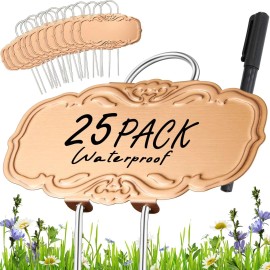 Gottinfurt 25 Pack Stainless Steel DIY Plant Markers Waterproof for Flowers Pots, Vegetable - Black