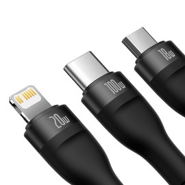 Baseus Universal Flash Series II 3-in-1 Fast Charging Data Cable (Type-C to Micro + Lightning + Type-C) 100W, 1.5m Black