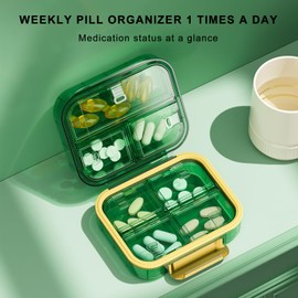 Weekly Pill Box, GLAMFORT Portable Daily Pill Organiser, Small Travel Tablet Organiser with 7 Copartments to Hold Vitamins, Medicines, Pills, Supplements (Black)