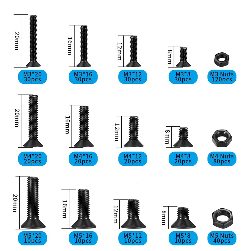 480 Pcs Screws Bolts and Nuts Assorted Set, Black Hex