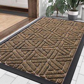 Smiry Front Door Mat Outside Entrance, Heavy Duty Natural Rubber Doormat, Trap Dirt and Moisture Easy Clean Low Profile Patio Porch Welcome Floor Mats for Entry, 29.5x17 Inch, Brown