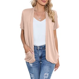 HIYIYEZI Casual Short Sleeved Cardigans Tops for Women Summer Dressy Soft Lightweight Beach Cover-up Plus Size (2X-Large,Taupe)