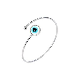 KIFEDSLJ Evil Eye Bracelet Adjustable High Polished Blue Evil Eye Cuff Bangle Bracelet Lucky Kabbalah Protection Bracelet for Women Men Amulet Friendship Jewelry-white sliver