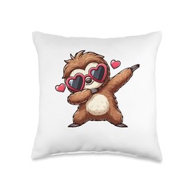 Sloth Heart Shape Sunglasses Dabbing Dance Lover Throw Pillow