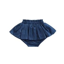 Xiaodriceee Toddler Baby Girl Denim Skirt Elastic Waist Ruffled Pleated Mini Skorts Infant Cute Summer Bottoms Short Skirts (Blue, 2-3 Years)