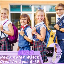 Kids Step Counter Watch, Digital Pedometer, Fitness Tracker Wristwatch, Waterproof Sport Watch, for Children Boys Girls Teens(Purple)
