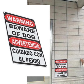 YINETTECH 1pc Beware of Dog Sign Aluminum Metal Warning Sign Bilingual Spanish English Warning Sign Outdoor Caution Sign for Pet Owners Visitors (8x12 inches)