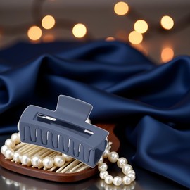 1Pc Square Frosting Claw Clips, Big Hair Clips Nonslip Matte Barrettes Thin Thick Short Hair Accessories for Women Girls (Navy Blue)
