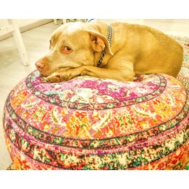 Mandala Life ART Pouf Boho Round Purple Large XXL Seat Cushion XXL for Meditation, Yoga and Boho Chic Oriental Floor Cushion Boho Pet Bed Footrest 100% Cotton Unfilled 60 x 20 cm