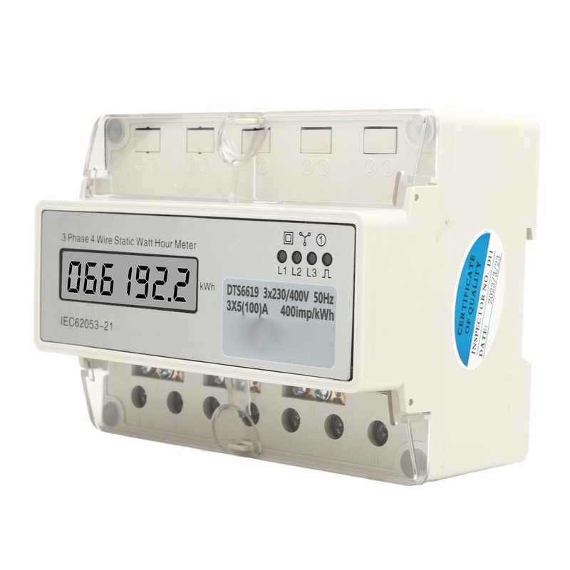 Electric 3 Phase 4 Wire Energy Meter Guide Rail LCD