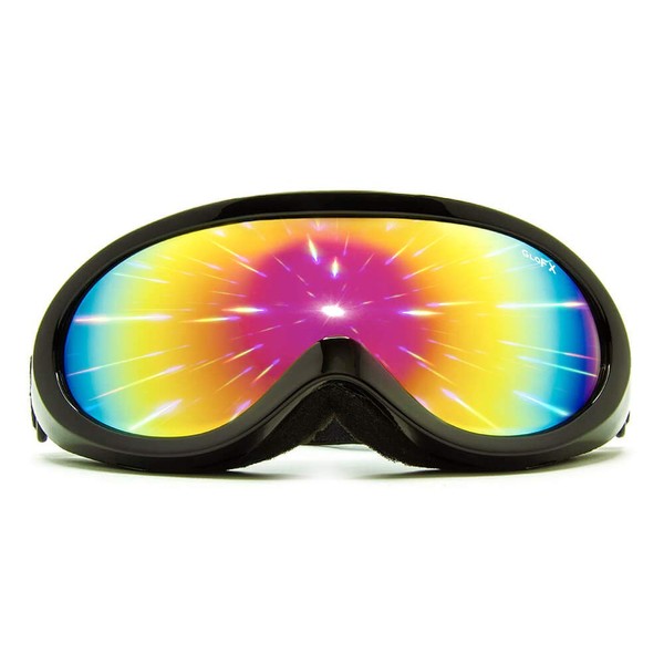 GloFX Black Diffraction Ski Goggles - Rainbow Gradient Rave Prism