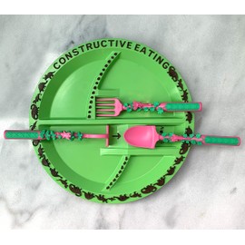 Constructive Eating Combo with Set of 3 Garden Fairy Utensils and Dinosaur Plate for Toddlers, Infants, Babies and Kids - Flatware Set is Made in The USA Using Materials Tested for Safety