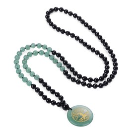 COAI Handmade 108 Mala Necklace Beaded Necklace for Men Women, Tree of Life Necklace for Men Women, Green Aventurine Onyx Necklace