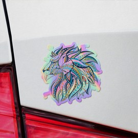 Holographic Decal Stickers of Ethnic Lion Premium Waterproof Vinyl Decal Stickers for Laptop Phone Accessory Helmet Car Window Mug Tuber Cup Door Wall Decoration NVCVER3g20742HO