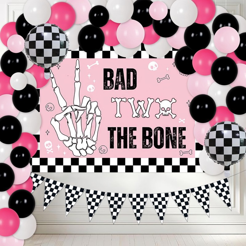 Black Pink 2nd Birthday Party Decorations Bad Two The Bone