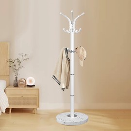 Snaikor Metal Coat Rack Stand with Natural Marble Base, Modern Coat Rack Freestanding, 360°Rotary Coat Racks with 14 Hooks, Heavy Duty Coat Hall Tree Hanger Stand for Entryway, Office
