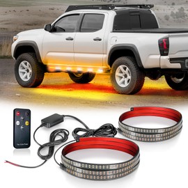 OPT7 2PCS 63" LED Strobe Light Strips - Weatherproof Running Board Emergency Lights with Remote Control, Amber & White Flashing Lights with 31 Warning Modes for Truck Construction Vehicles Pickups