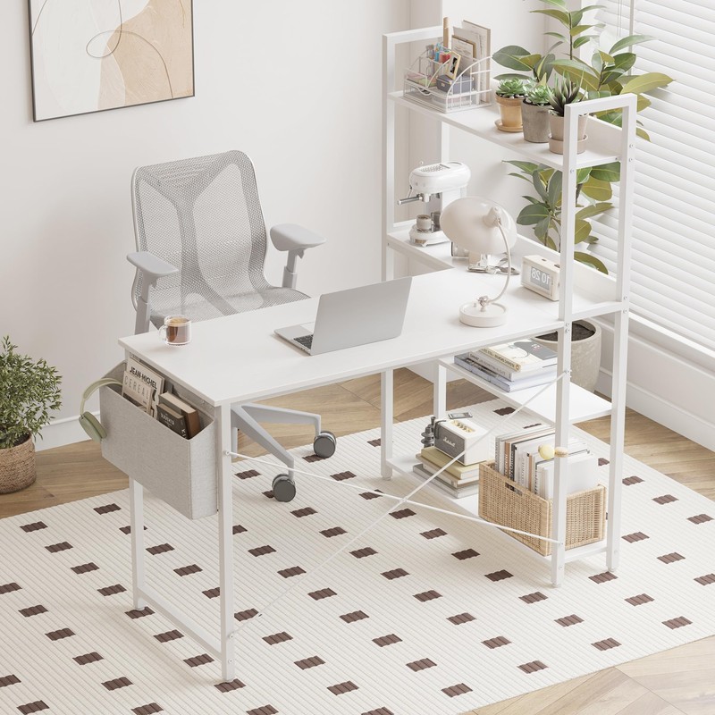 Treesland 47 Inch Computer Desk with Bookshelf, Corner Desk with