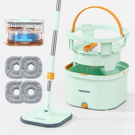 HoMettler Spin Mop and Bucket Set with Detachable Inner Mop Bucket, Mops and Buckets for Floor Cleaning Includes 4 Replaceable Thick Microfiber Mop Pads
