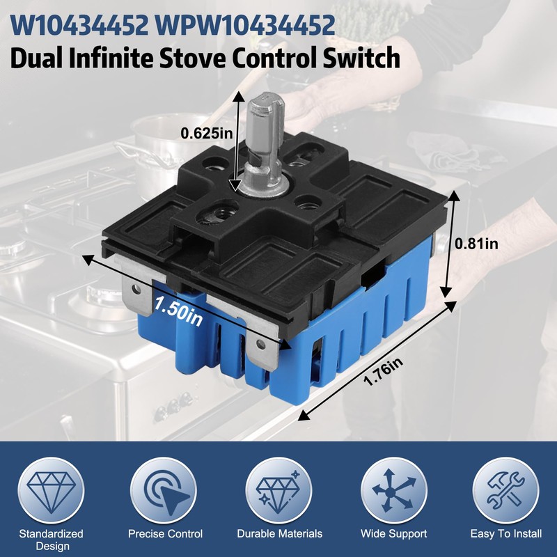 WPW10434452 W10434452 Dual Control Switch Compatible with Whirlpool,Infinite Switch W10434452,