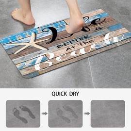 Nreafifi Life is Better at The Beach Starfish Wooden Board Bathroom Rugs Mat Non Slip Super Absorbent Stain Resistant Quick Dry Thin Bathroom Rug-Bath Mats for Bathroom Floor Bathtub,16"x24"