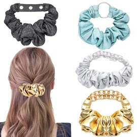 Firuilo Thick Hair Ties Silk Hair Scrunchies Leopard Leather Elastic Hair Ties Sparkly Sequins Hair Bands Ropes Ponytail Holder Hair Accessories for Women(4Pcs) (Type B)