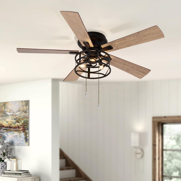 Breezary 52 Inch Flush Mount Ceiling Fans with Lights Pull