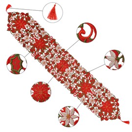 Simhomsen Large Embroidered Christmas Holiday Poinsettia Table Runners 13 × 108 Inch