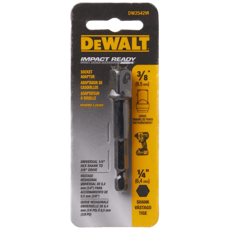 DEWALT Socket Adapter, Hex Shank, Impact Ready, 1/4-Inch to 3/8-Inch
