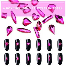 120 Pcs Flatback Rhinestones for Crafts,Nail Gems Crystals Jewels,Craft Glass Diamonds Stones Bling Rhinestone with Tweezers and Picking Pen,12 Color Shapes Rhinestones for Nails(Purple Fire)