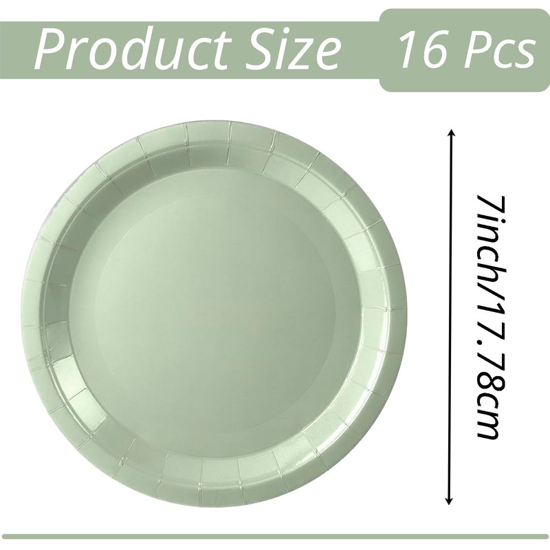 Pack of 16 Sage Green Paper Plates, 18 cm Round