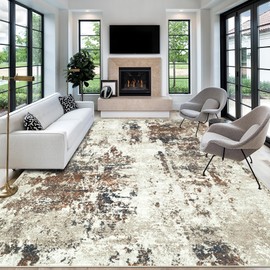 Living Room Rug 6x9 Rug, Machine Washable Modern Abstract Rug Soft Neutral Area Rug Non-Slip Stain Resistant Large Rugs for Living Room Dining Room Bedroom Dorm Office(Brown,6'x9')
