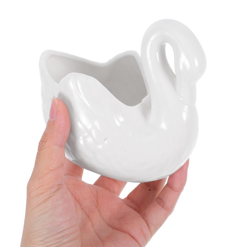 Yardwe Lovely Swan Ceramic Flowerpot with Drain Hole, White Porcelain