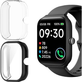 Blueshaweu for TOOBUR IDW16 Smart Watch Case, Soft Slim TPU All Around Protective Shell Anti-Scratch Bumper Cover Case Compatible for TOOBUR IDW16 / Faweio IDW16 Smart Watch 1.95" (Black+Clear)