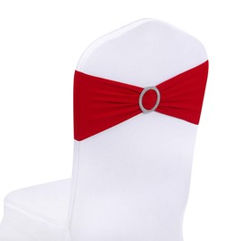 Peomeise 25pcs Red Spandex Chair Sashes with Buckle Slider for Wedding, Party Decoration