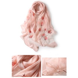 ANMIDA Women's Silk Anti-UV Scarf, Large, Embroidered, Spring and Summer, Elegant - safety pink