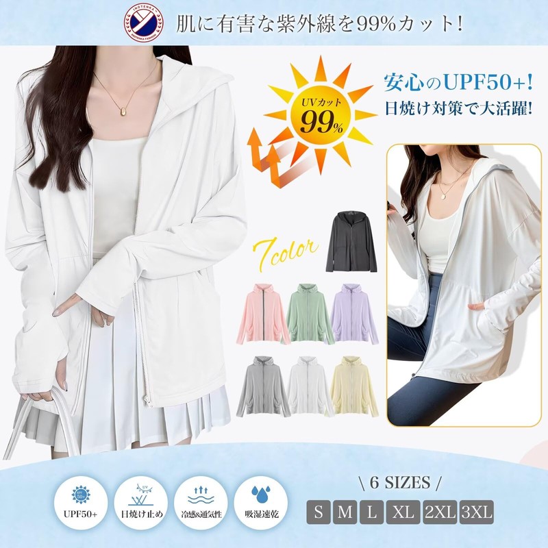 [ｉｎｏｔｅｎｋａ] ラッシュガード レディース UPF50+ 接触冷感 UVカット 薄手 長袖 パーカー 軽量