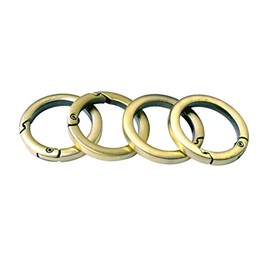 Bobeey 4pcs Round Carabiner Metal Key Ring, Spring Snap Hooks Clip, Keyring Buckle, Flat O Ring for Purses - Brushed Brass