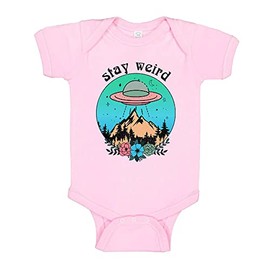 Stay Weird Alien UFO Baby Infant One Piece Bodysuit 24 Months Light Pink