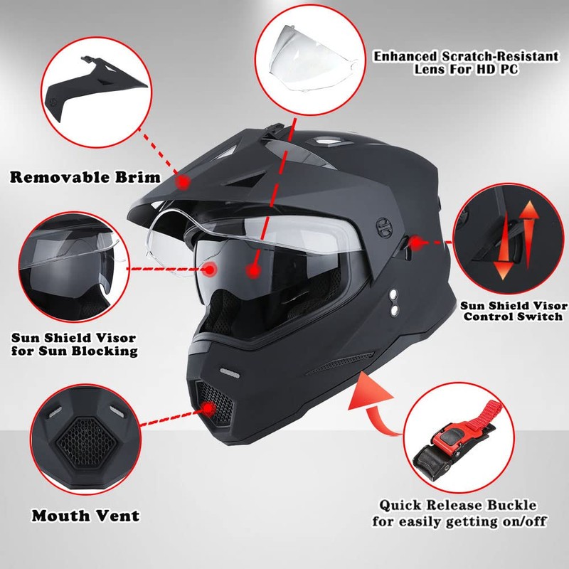 1Storm Dual Sport Motorcycle Motocross Off Road Full Face Helmet