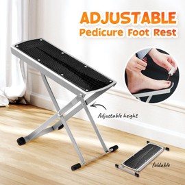Ausway Pedicure Foot Rest Stool Adjustable Ergonomic Folding Footrest Footstool Stand Portable Nonslip Foldable Holder for Nail Salon Home Beauty