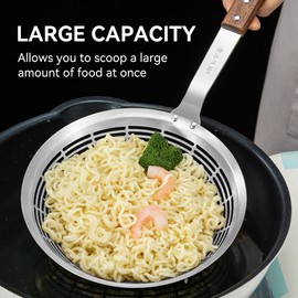 VANDHOME Skimmer Slotted Spoon 304 Stainless Steel Kitchen Spider Pasta Strainer with Wooden Handle, Frying Spoons for Cooking Kitchen Frying Draining Spoon (16cm/6.3In)