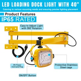 LumeGen 50W LED Dock Light with 40" | Adjustable Double-Arm Bracket | 7000 Lumens, 5000K | Includes 9ft Power Cord and Plug | Energy-Saving Solution for Warehouses