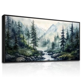 ZUITINGHUA Large Black Framed Wall Decor For Living Room Canvas Wall Art For Office Modern Wall Decorations For Bedroom Misty Forest Painting Tree landscape Pictures Artwork Home Decor 24x48 In