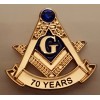 Masonic 70 year service lapel pin Gold blue stone