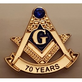 Masonic 70 year service lapel pin Gold blue stone