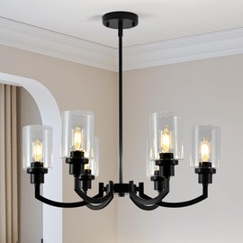 XLHYTF 6 Light Farmhouse Chandeliers for Dining Room Light Fixtures Over Table, Industrial Hanging Lighting with Clear Glass Shade for Living Room Kitchen Island Bathroom Entryway Bedroom