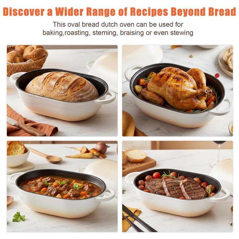 NSIRONS Enameled Cast Iron Oval Dutch Oven Pot with Lid,