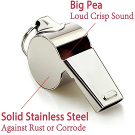 2Pack Stainless Steel Sports Whistles - Loud Crisp Sound Whistles with Lanyard, Great for Officials, Referees, Coaches, Polices, Training, Outdoor Sports and Emergency