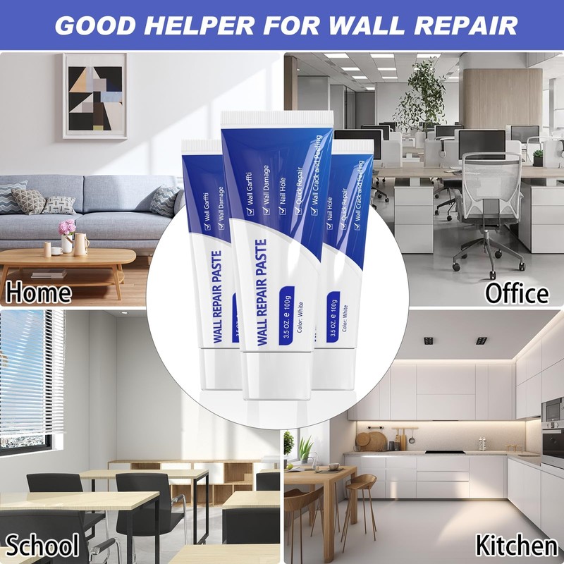 SEISSO Drywall Repair Kit, Wall Mending Agent*3(100g), Wall Patch*4, Scraper
